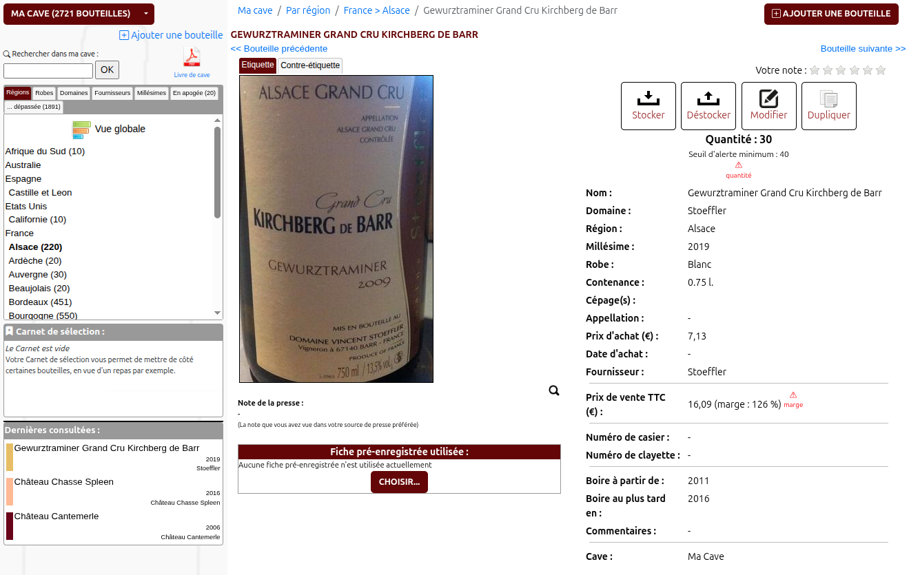 Fiche complète de votre bouteille Ceci est une capture d'écran, cliquer pour voir l'écran suivant.