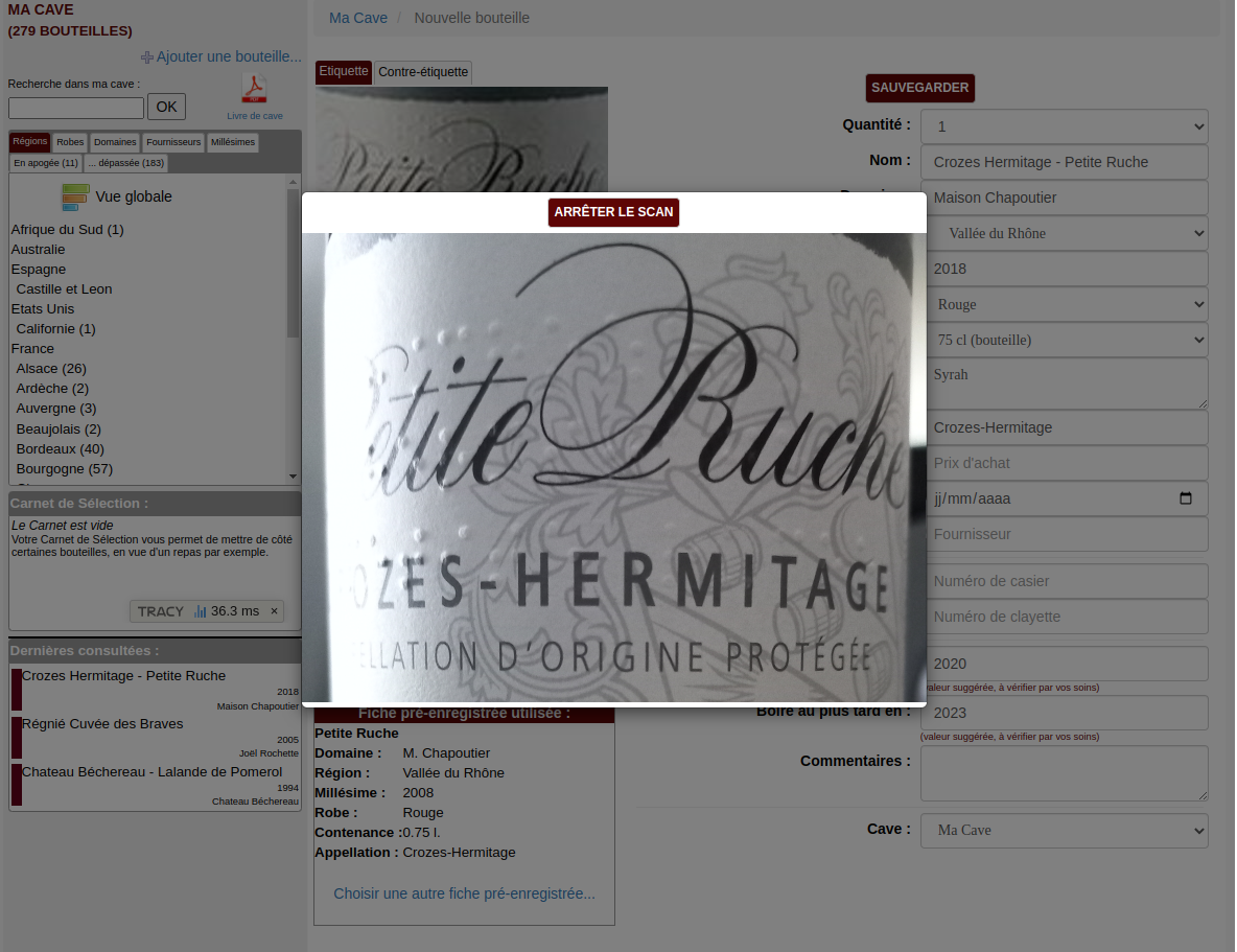 Détection par scan de l'étiquette grâce à votre webcam Ceci est une capture d'écran, cliquer pour voir l'écran suivant.