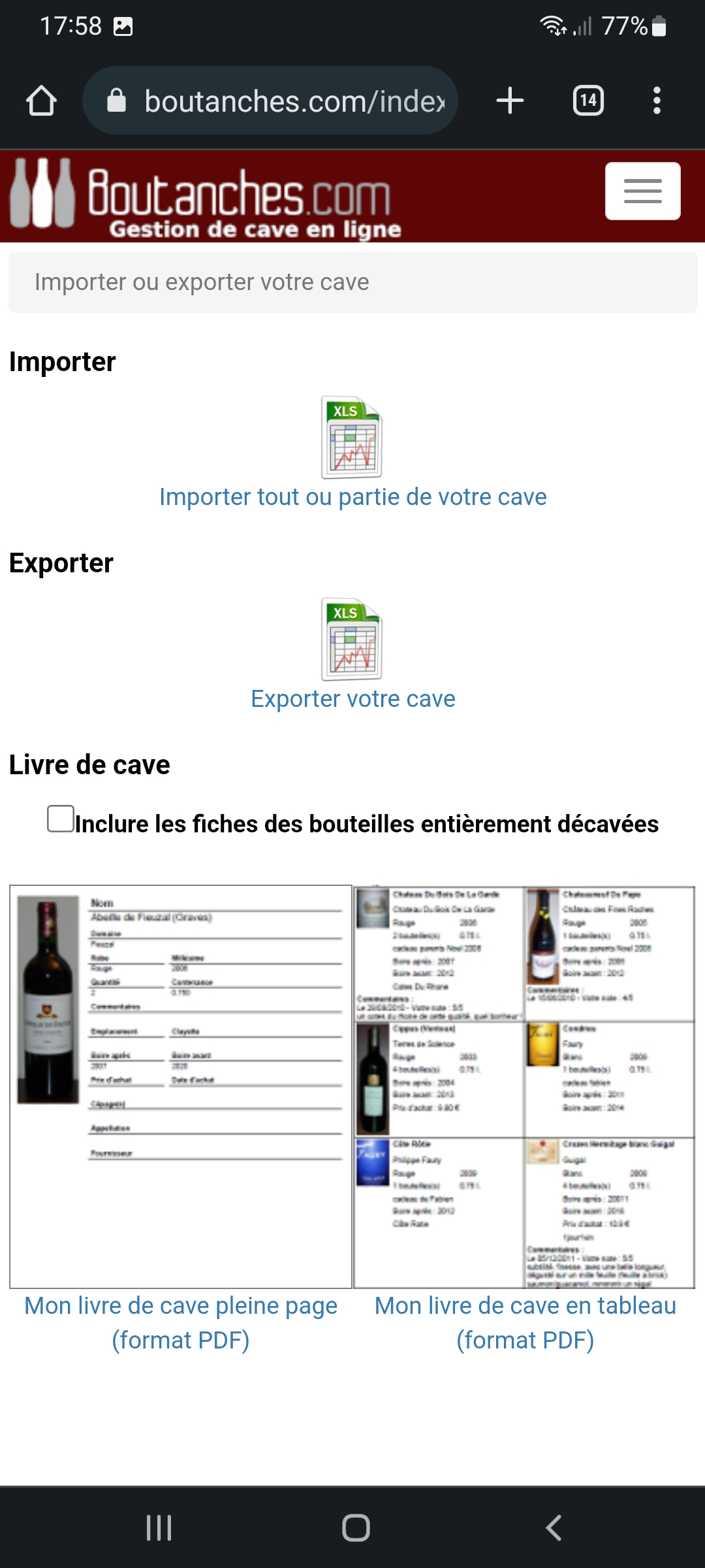 Importer / exporter vos données Ceci est une capture d'écran, cliquer pour voir l'écran suivant.